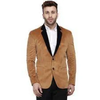 Brown Plain Velvet Blazer For Men